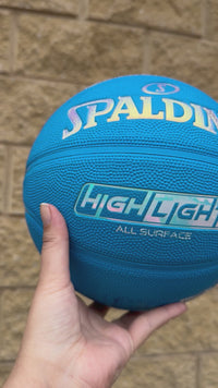 Load and play video in Gallery viewer, Personalised Spalding Rubber Blue Highlight Rush Basketball (Size 5, 6, 7)
