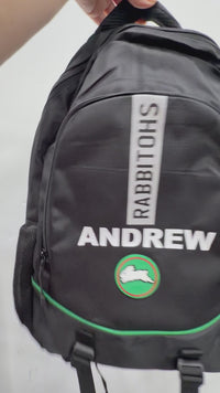 Load and play video in Gallery viewer, Personalised South Sydney Rabbitohs Official NRL Backpack
