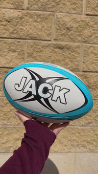 Load and play video in Gallery viewer, Personalised Gilbert Vector White/Blue Rugby Union Ball (Size 4)
