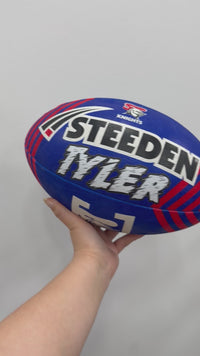 Load and play video in Gallery viewer, Personalised Newcastle Knights Official NRL Ball (Size 5)
