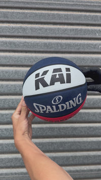 Load and play video in Gallery viewer, Personalised Spalding Rubber Basketball Red/White/Blue TF-150 (Size 5)
