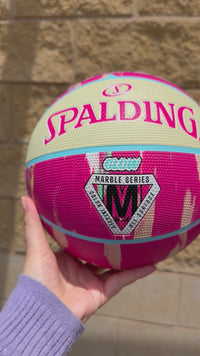 Load and play video in Gallery viewer, Personalised Spalding Pink Multi Marble Glow Rubber Basketball (Size 5, 6)
