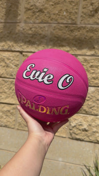 Load and play video in Gallery viewer, Personalised Spalding Rubber Pink Highlight Rush Basketball (Size 5, 6)
