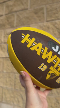 Load and play video in Gallery viewer, Personalised AFL Official Hawthorn Hawks Club Football (Size 5)
