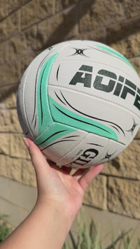 Load and play video in Gallery viewer, Personalised Gilbert Exo White and Teal Netball (SIZE 4, 5)
