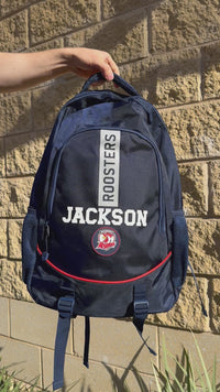 Load and play video in Gallery viewer, Personalised Sydney Roosters Official NRL Backpack
