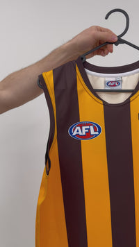 Load and play video in Gallery viewer, Personalised Hawthorn Hawks AFL Guernsey
