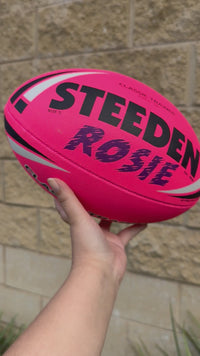 Load and play video in Gallery viewer, Personalised Pink Steeden Rugby League Balls (Size 5)
