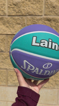 Load and play video in Gallery viewer, Personalised Spalding WNBL Rubber Basketball Teal &amp; Purple (Size 5, 6)
