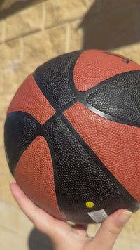 Load and play video in Gallery viewer, Personalised Spalding Composite Leather Black/Orange TF-250 Basketball (Size 5, 6, 7)
