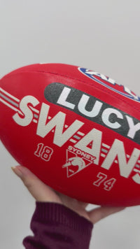 Load and play video in Gallery viewer, Personalised AFL Official Sydney Swans Club Football (Size 5)
