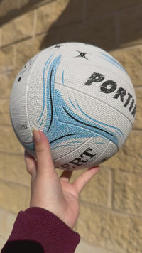 Load and play video in Gallery viewer, Personalised Gilbert Phoenix Netball White and Blue (SIZE 4, 5)

