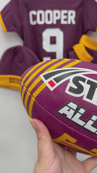 Load and play video in Gallery viewer, Personalised Brisbane Broncos NRL Baby Supporter Pack (Size 00 or Size 1)
