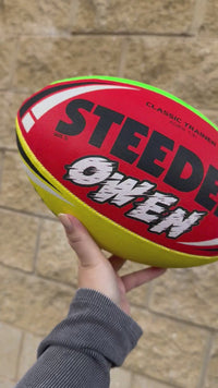 Load and play video in Gallery viewer, Personalised Multi Colour Steeden Rugby League Ball (Size 5)
