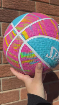 Load and play video in Gallery viewer, Personalised Spalding Rubber Basketball Pink Marble (Size 5, 6)

