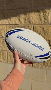 Load and play video in Gallery viewer, Personalised White/Blue Steeden Rugby League Balls (Mod Size)
