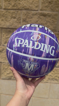 Load and play video in Gallery viewer, Personalised Spalding Rubber Basketball Purple Multi Marble (Size 5, 6)
