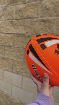 Load and play video in Gallery viewer, Personalised Orange Steeden Rugby League (Size 5)
