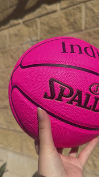 Load and play video in Gallery viewer, Personalised Pink Composite Leather Spalding Basketball (Size 6)
