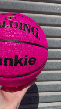 Load and play video in Gallery viewer, Personalised Pink Composite Leather Spalding Basketball (Size 6)
