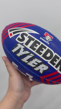 Load and play video in Gallery viewer, Personalised Newcastle Knights Official NRL Ball (11inch mini ball)
