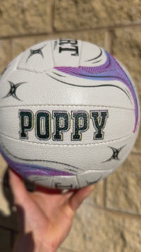 Load and play video in Gallery viewer, Personalised Gilbert 2026 White Eclipse M500 Netball (SIZE 4, 5)
