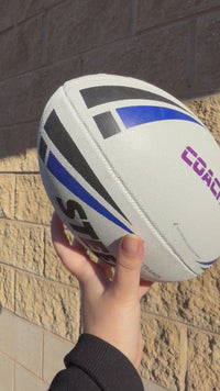 Load and play video in Gallery viewer, Personalised White/Blue Steeden Rugby League Balls (Mod Size)
