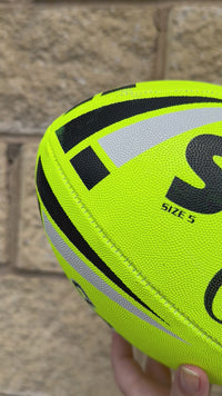 Load and play video in Gallery viewer, Personalised Yellow Steeden Rugby League Balls (Size 5)
