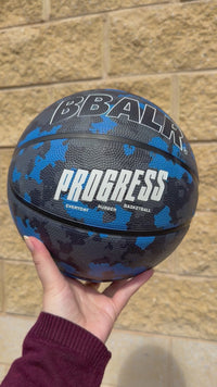 Load and play video in Gallery viewer, Personalised BBALR Progress Blue Camo Rubber Basketball (Size 5, 6 &amp; 7)
