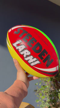 Load and play video in Gallery viewer, Personalised Multi Colour Steeden Rugby League Ball (Mini, Mod, Size 5)
