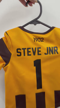 Load and play video in Gallery viewer, Personalised Hawthorn Hawks AFL Toddler Guernsey
