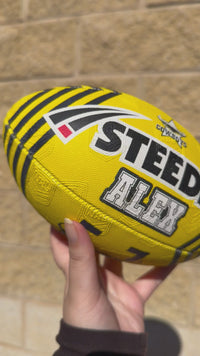Load and play video in Gallery viewer, Personalised North Qld Cowboys Official NRL Ball (11inch mini ball)
