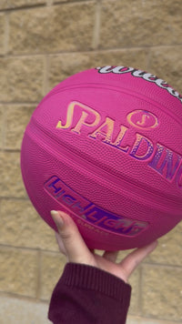 Load and play video in Gallery viewer, Personalised Spalding Rubber Pink Highlight Rush Basketball (Size 5, 6)

