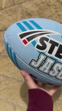 Load and play video in Gallery viewer, Personalised Cronulla Sharks Official NRL Ball (Size 5)
