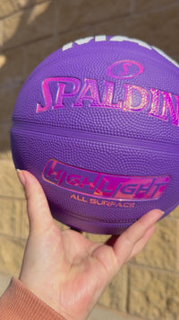 Load and play video in Gallery viewer, Personalised Spalding Rubber Purple Highlight Rush Basketball (Size 5, 6)
