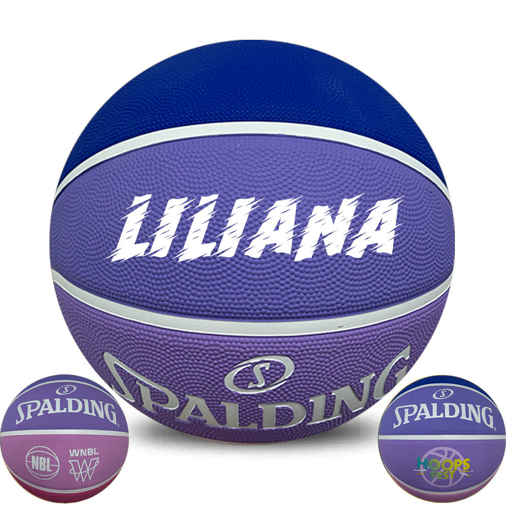 Personalised Spalding NBL Hoops Fest Rubber Basketball Purple/Blue (Size 5, 6)