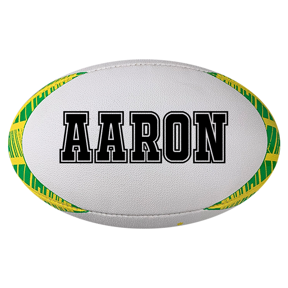 Personalised White/Yellow/Green Aus Star Sports Rugby Union Match Ball (Size 5)