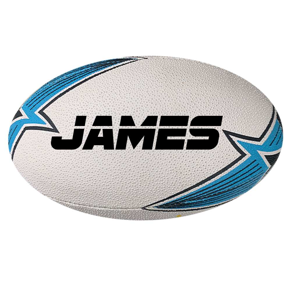 Personalised White/Blue Aus Star Sports Rugby Union Ball (Size 4)