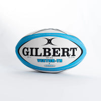 Load image into Gallery viewer, Personalised Gilbert Vector White/Blue Rugby Union Ball (Size 4)
