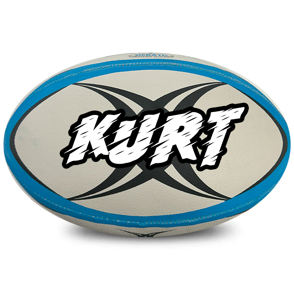 Personalised Gilbert Vector White/Blue Rugby Union Ball (Size 4)