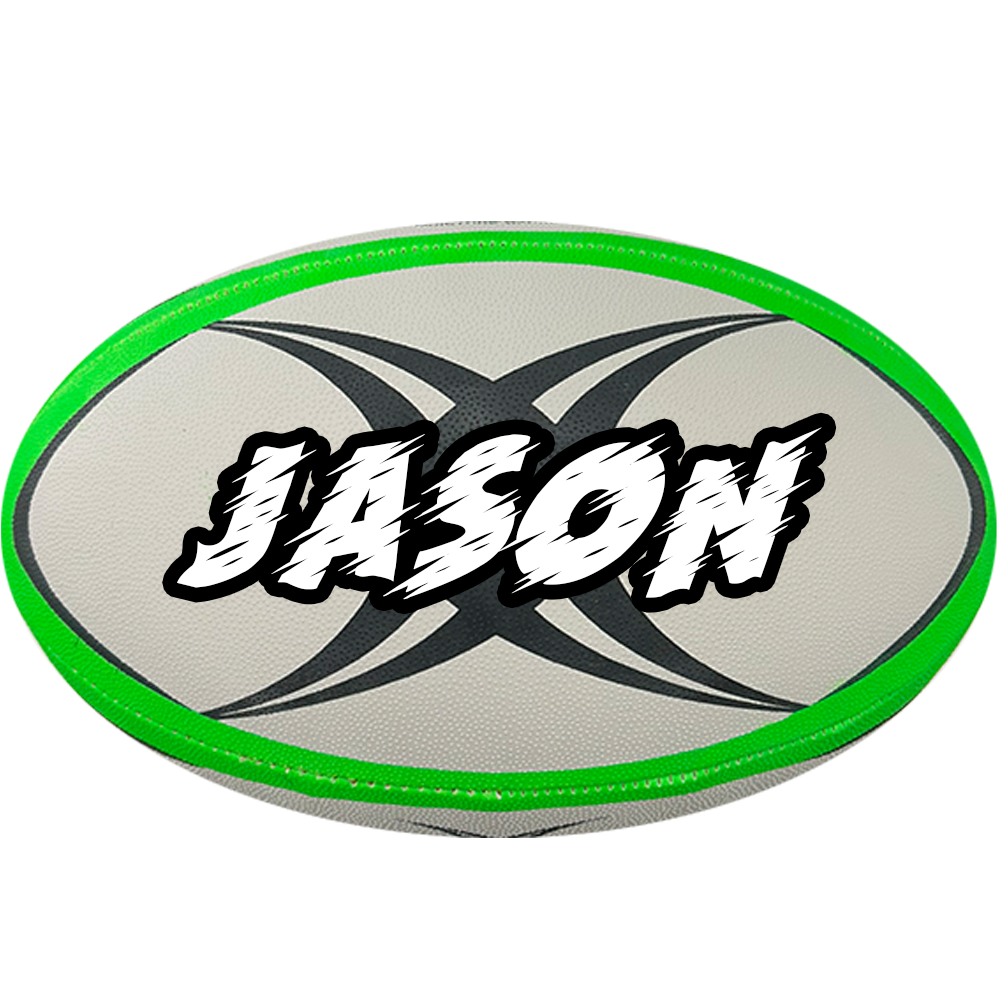 Personalised Gilbert Vector White/Green Rugby Union Ball (Size 5)