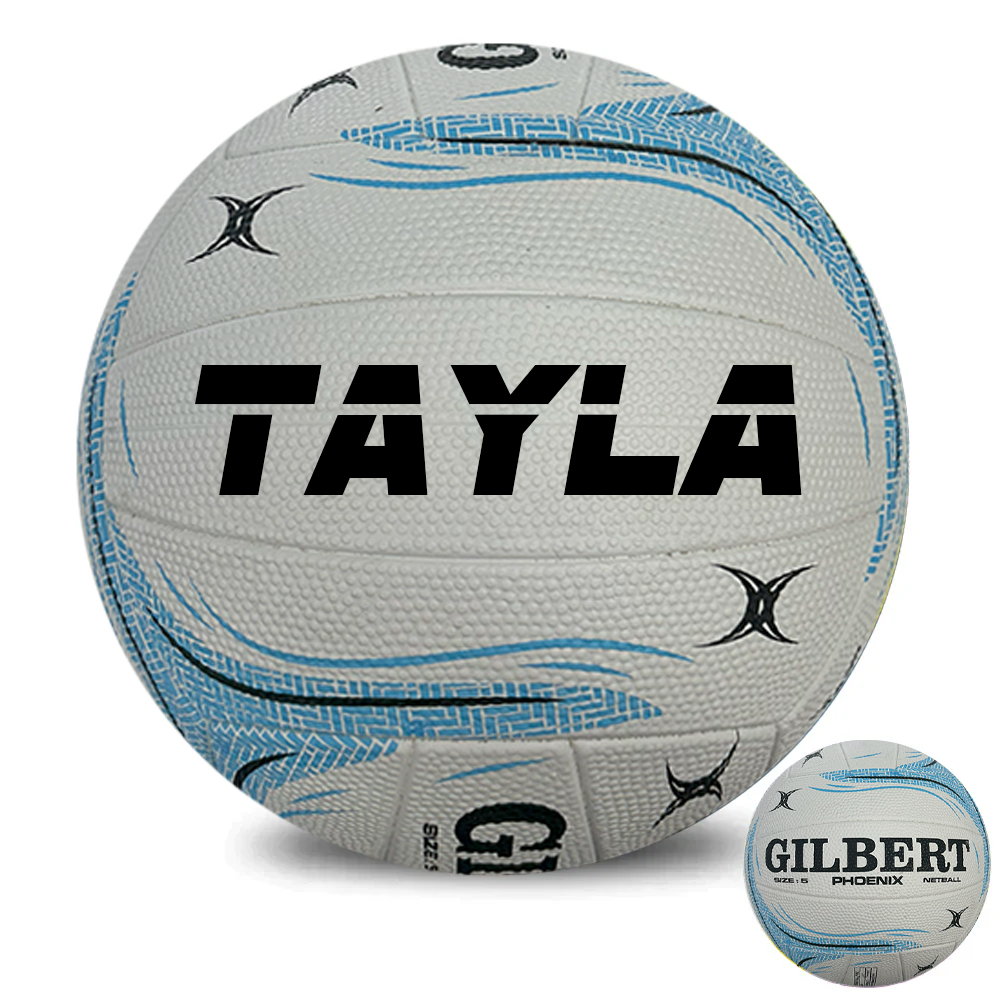 Personalised Gilbert Phoenix Netball White and Blue (SIZE 4, 5)